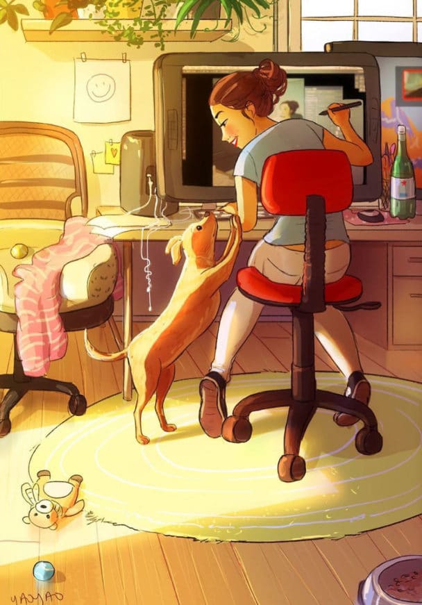 Szívmelengető illusztrációk egy kutya és egy lány életéről