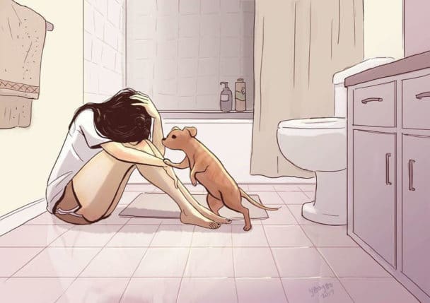 Szívmelengető illusztrációk egy kutya és egy lány életéről