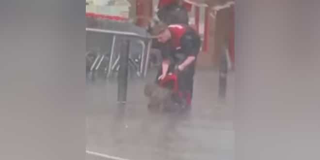 Egy utcán ázó kiskutyára adta a kabátját a fiatal fiú